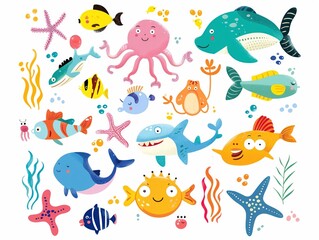 Playful underwater sea creatures clipart animated and colorful