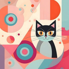playful and whimsical cat modernist illustration