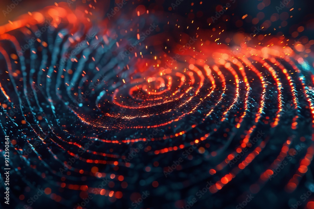 Poster abstract background with particles forming concentric circles in red and blue tones