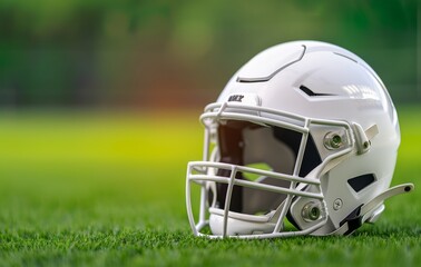 Football & Helmet on Field - American Sport Concept