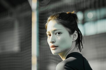 Stylish Lady in Tracksuit Looking Sideways at the Camera, Casual Fashion Portrait with Modern Sportswear and Confident Expression