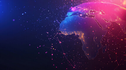 Abstract glowing global network with world map. Global network connections. Technology background. Global network and connectivity concept. World map. World geography map. Futuristic. 