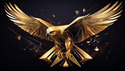 Create a geometric logo of a golden falcon diving with speed.