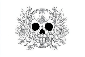Obraz premium Intricately drawn decorative skull with floral patterns celebrating the day of the dead