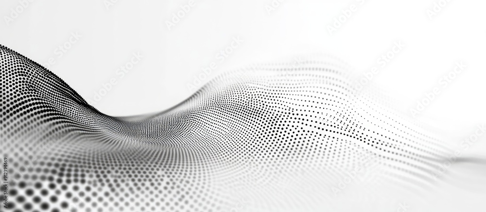 Poster abstract black and white wave background with digital dot pattern halftone effect and motion design 