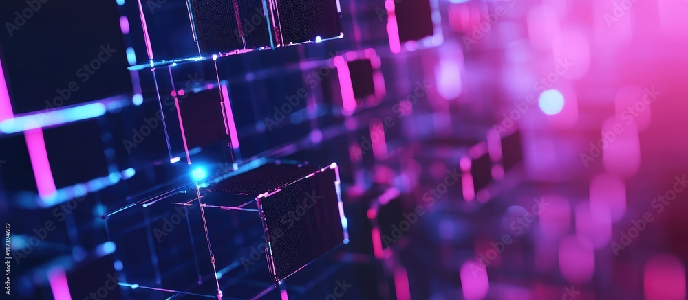 Poster abstract illustration of grid based blockchain technology