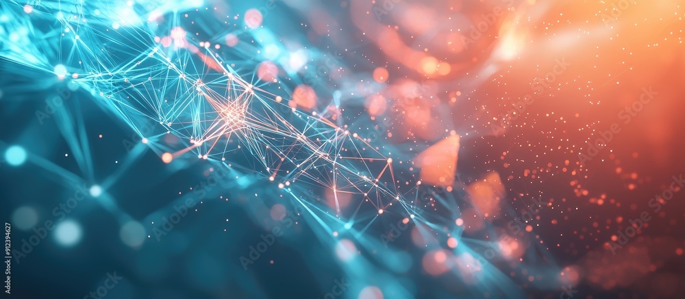 Poster abstract network connection structure with dynamic dots lines and triangles on a blue background fut
