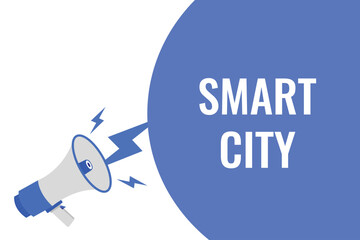 smart city button, banner, label, template for website. smart city text with colorful megaphone icon
