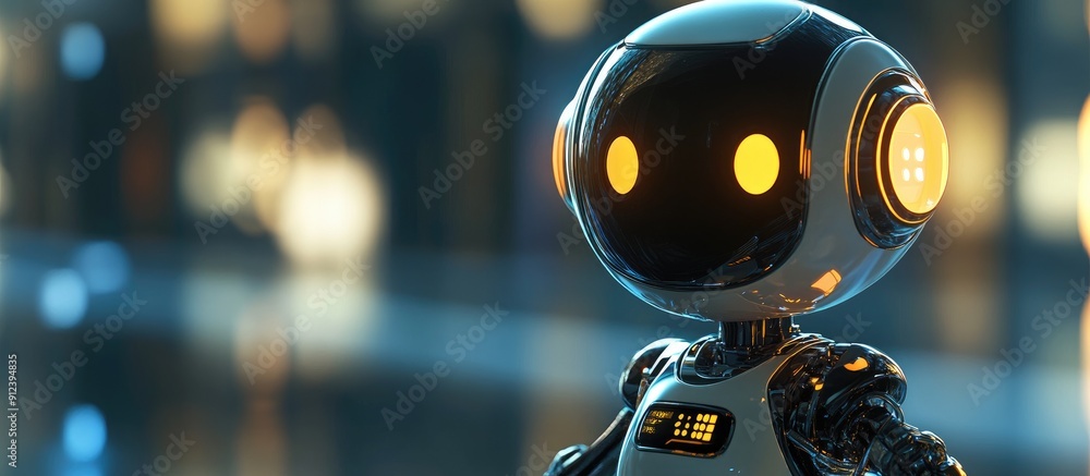 Poster anxious ai robot exploring environment 3d render with alpha channel for technology themes