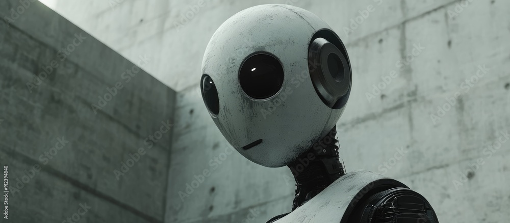 Poster anxious ai robot exploring environment 3d render with alpha channel for technology themes