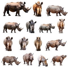Fototapeta premium set photo of rhinoceros isolated on white transparant background