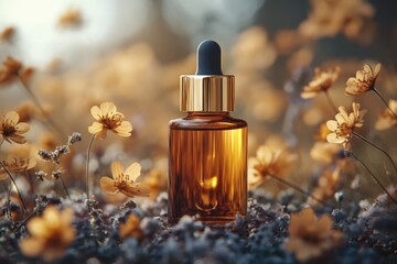 Clean packaging of gold oil cosmetics. with pipette.