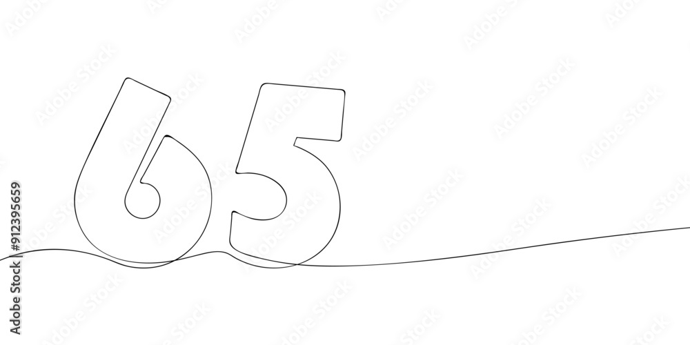 Aufkleber a single line drawing of a sixty five symbol. continuous line sixty fifth number icon. one line icon