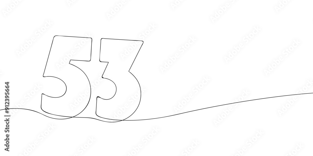 Aufkleber a single line drawing of a fifty three symbol. continuous line fifty third number icon. one line ico