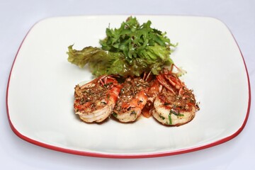 A close-up of a gourmet seafood dish