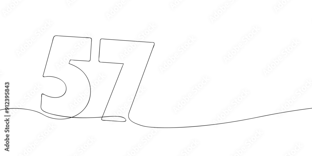 Poster a single line drawing of a fifty seven symbol. continuous line fifty seventh number icon. one line i