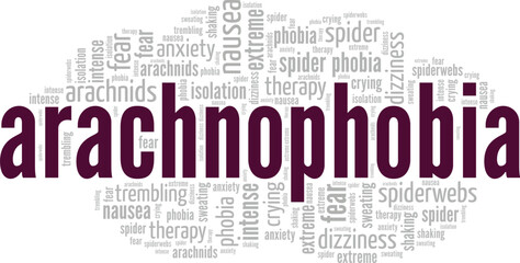 Obraz premium Arachnophobia: Fear of Spiders word cloud conceptual design isolated on white background.