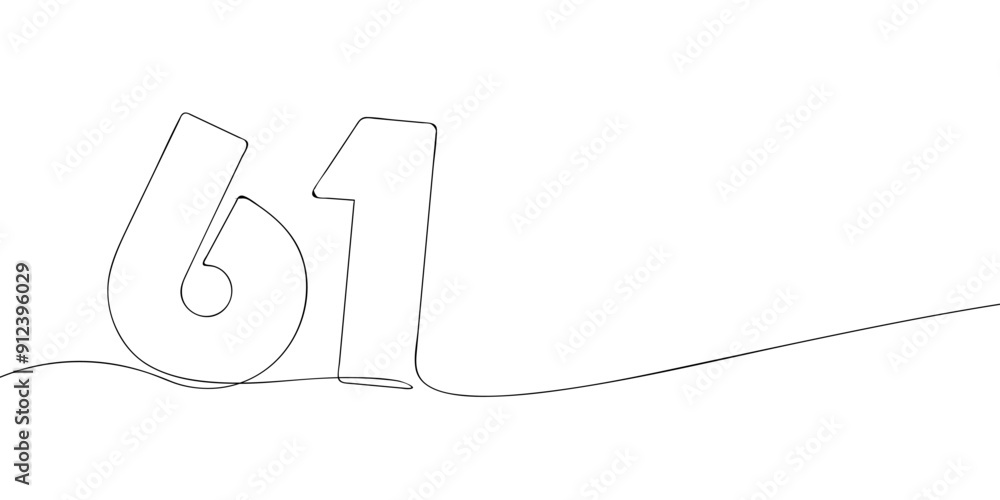 Poster a single line drawing of a sixty one symbol. continuous line sixty first number icon. one line icon.