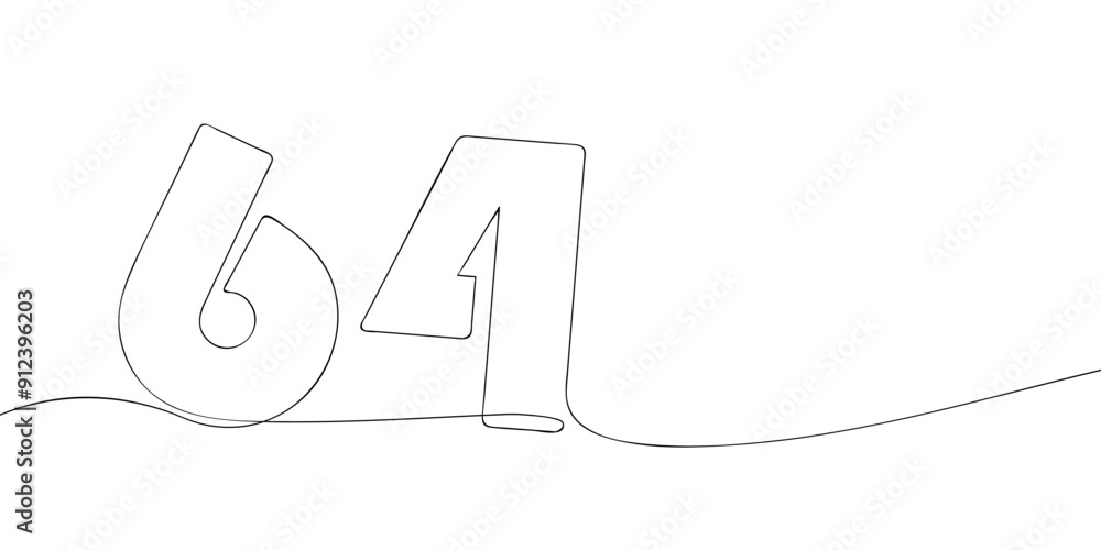 Poster a single line drawing of a sixty four symbol. continuous line sixty fourth number icon. one line ico