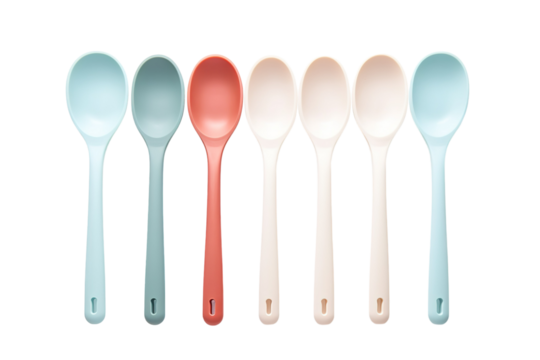 A Row of Colorful Spoons Ready for a Culinary Adventure on a White or Clear Surface PNG Transparent Background
