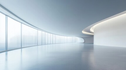 Obraz premium Modern White Interior Design with Curved Walls and Panoramic Windows