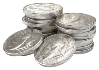 PNG Stacked silver coins, financial wealth