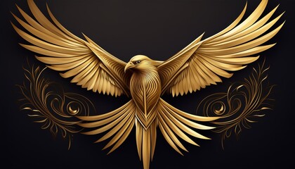 Design a minimalist logo of a golden kite bird in mid-flight.