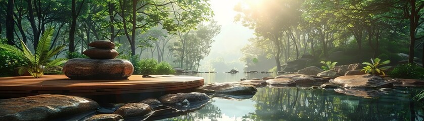 Wellness retreat in a forest with yoga and meditation, integrating nature for mental health, nature retreats holiday