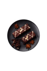 Delicious sweet brownies with chocolate and nuts