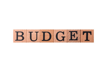 Inscription Budget wooden cubes, concept background with copy space