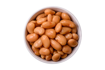 Delicious nutritious canned beans in tomato, with salt and spices