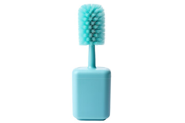 A Sky Blue Bottle Brush Stands Ready For Cleaning on a White or Clear Surface PNG Transparent Background