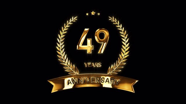 49th Anniversary Celebration. Happy 49 Years Anniversary Animation in Gold Color on the Transparent Background, Alpha Channel. Great for greetings, celebrations, events, and gifts.
