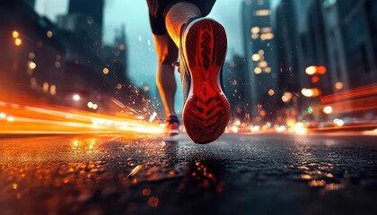 Running marathon, dynamic action, vibrant colors, cityscapes, energetic