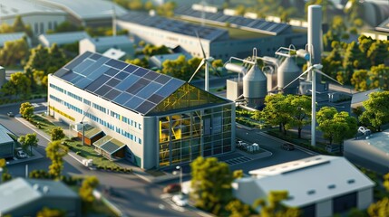 Architectural detail of metal roofing on commercial construction Solar panels or Solar cells on factory rooftop or terrace with sun light, Industry. AI generated illustration