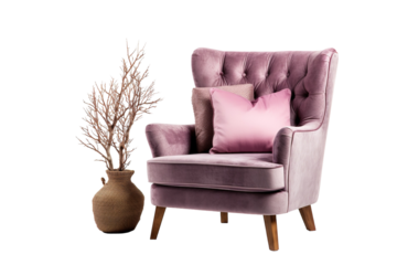 A Plush Purple Armchair Awaits in a Sunlit Room on a White or Clear Surface PNG Transparent Background