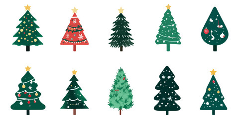 Obraz premium Set of Christmas tree vector icons isolated on white background