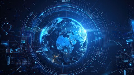 Fototapeta premium A virtual blue planet with a blue circle around it