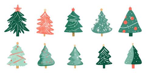 Obraz premium Set of Christmas tree vector icons isolated on white background