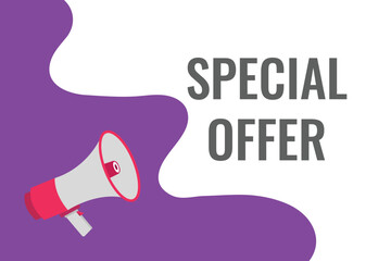 special offer button, banner, label, template for website. special offer text with colorful megaphone icon
