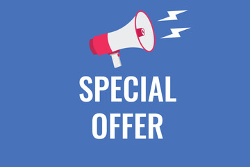 special offer button, banner, label, template for website. special offer text with colorful megaphone icon
