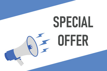 special offer button, banner, label, template for website. special offer text with colorful megaphone icon
