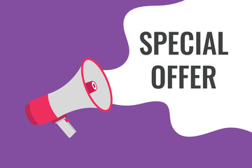 special offer button, banner, label, template for website. special offer text with colorful megaphone icon
