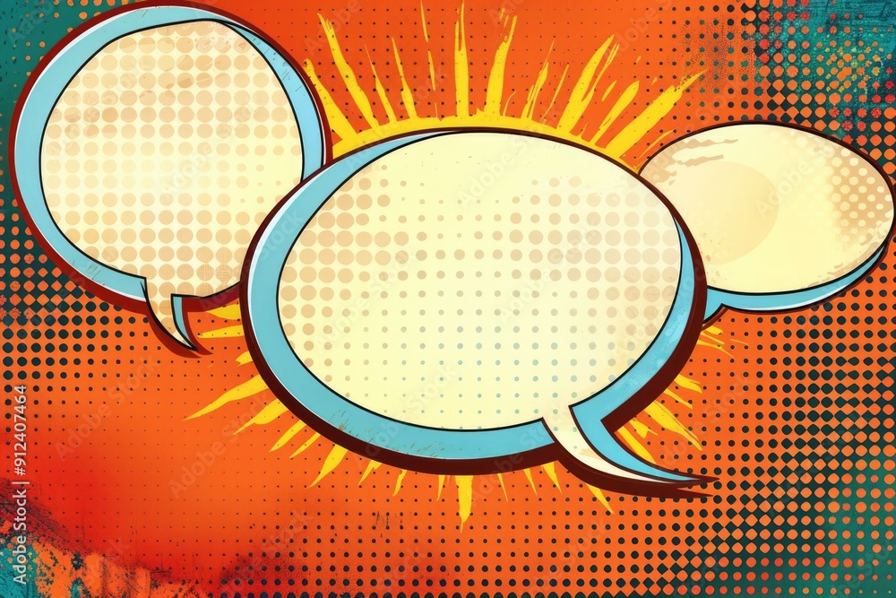 Poster two speech bubbles with text sit on a table, ready for conversation