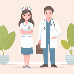 doctor and nurse flat illustration 