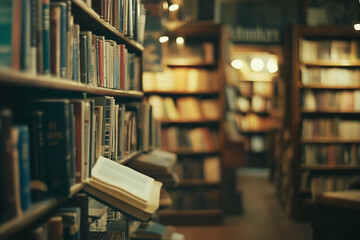 Vintage Bookstore Corner: Classic Literature in a Faded Blur