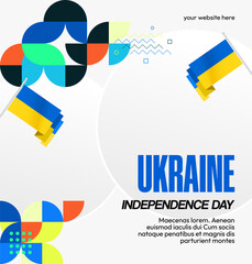 Ukraine National Day square banner. Modern geometric background with colorful style for Ukrainian Day. Happy Independence Day of Ukraine greeting card cover in flag colors. Happy national day