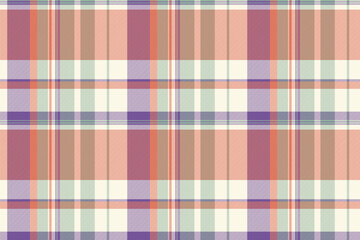 Checked tartan check textile, fibre texture vector fabric. Pure seamless pattern plaid background in red and old lace colors.