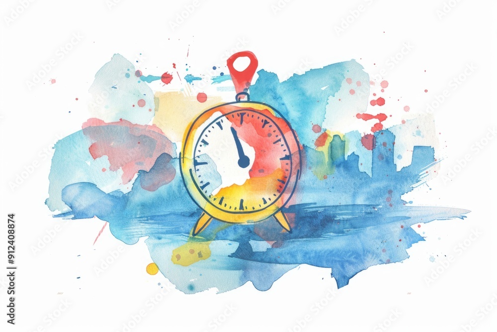 Poster a whimsical illustration of a clock set against a clean white backdrop