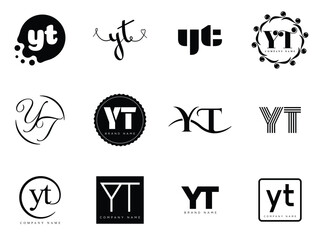 YT logo company template. Letter y and t logotype. Set different classic serif lettering and modern bold text with design elements. Initial font typography.